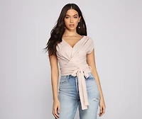 Sassy Shine Glitter Lurex Tie Waist Top