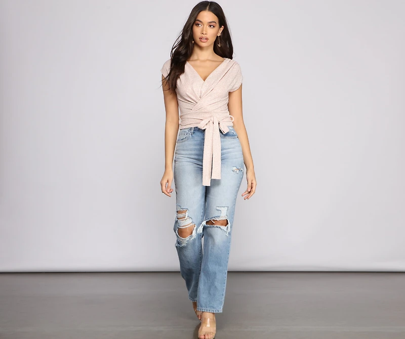 Sassy Shine Glitter Lurex Tie Waist Top