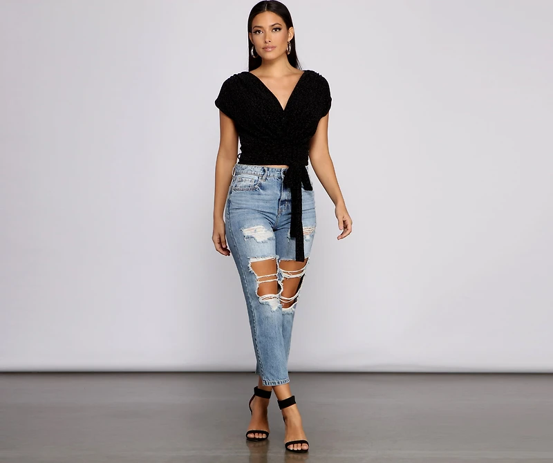 Light Up The Night Glitter Lurex Tie Waist Top