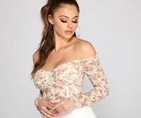 A Ruched Romance Floral Crop Top