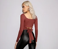 Tie Back Ribbed Knit Crop Top