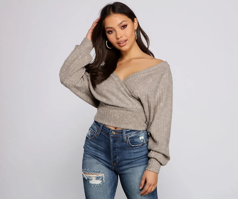 Need For Glam Surplice Ribbed Top