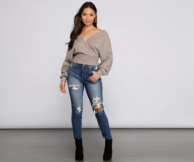 Need For Glam Surplice Ribbed Top
