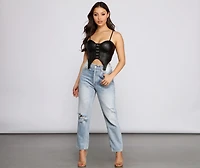 Edgy Glam Cropped Faux Leather Bustier