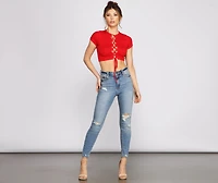 Basic Babe Ribbed Knit Lace-Up Top