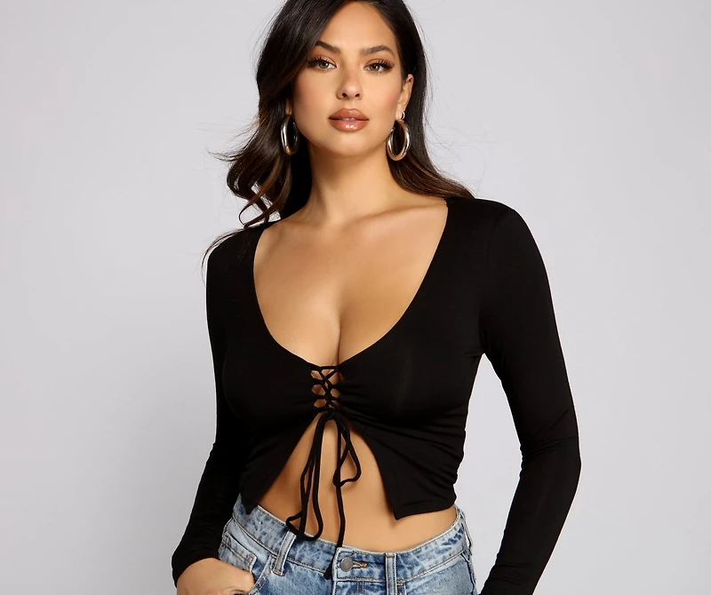 Basic Lace-Up Crop Top