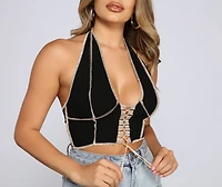 Taking The Plunge Ribbed Knit Halter Top