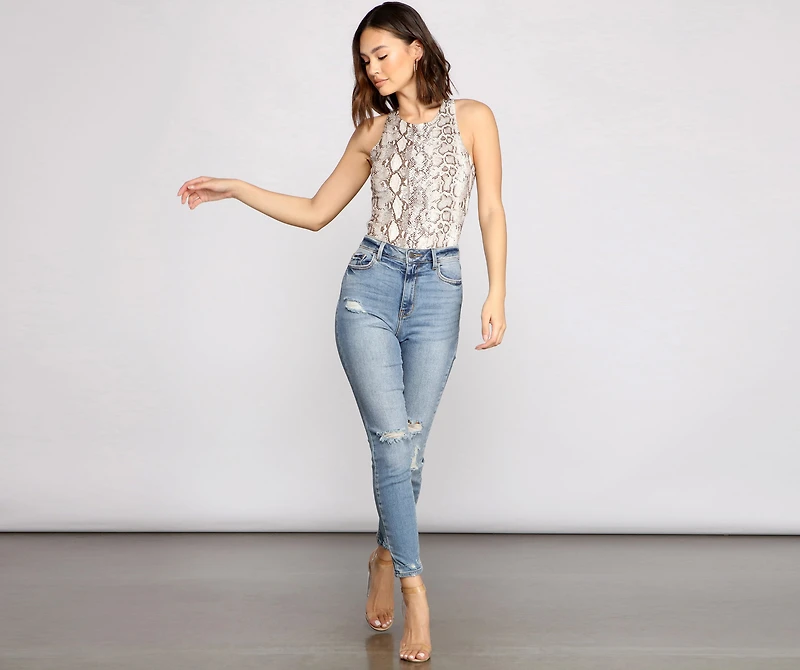 Fierce Vixen Crepe Snake Print Bodysuit