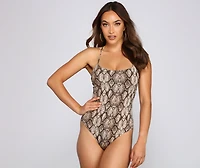 Snake Print Vixen Lace-Up Bodysuit