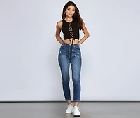 Totally Chic Lace Up Ribbed Knit Top