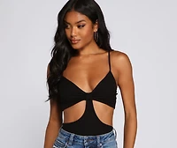 Basic Ribbed Knit Cutout Bodysuit