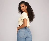 Cross My Heart Puff Sleeve Crop Top