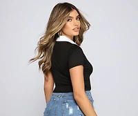 Preppy Vibes Collared Crop Top