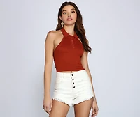Trendy Collared Halter Crop Top