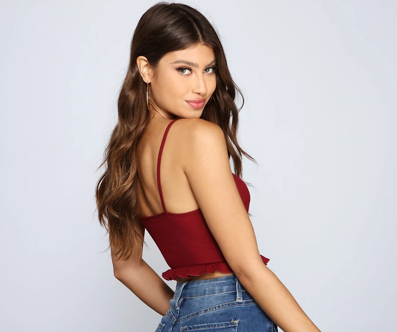 All The Deets Ruffled Crop Top