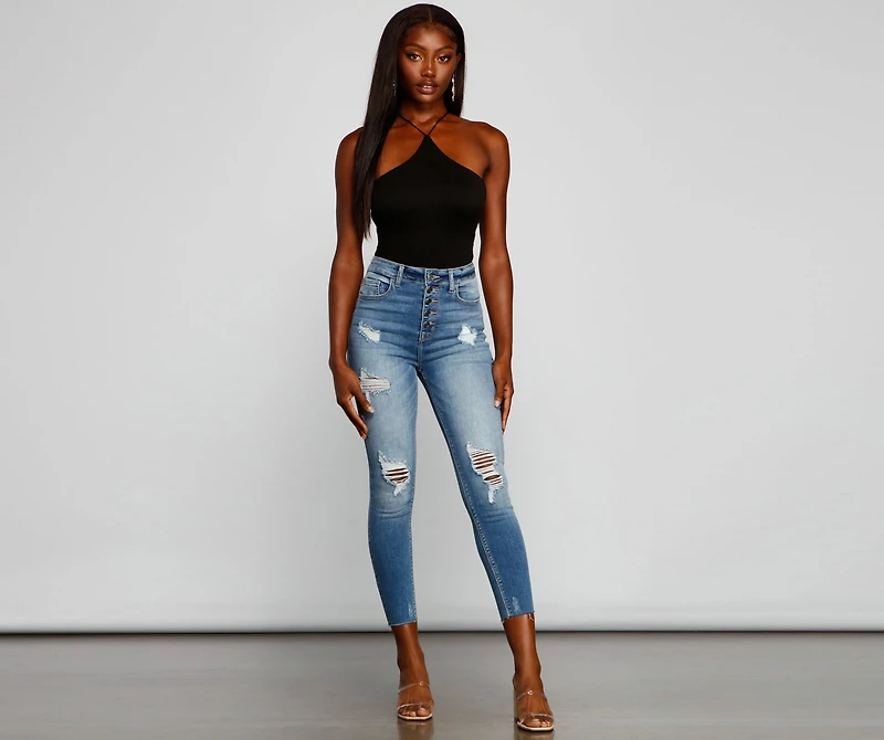 Trendy Strappy Back Halter Bodysuit