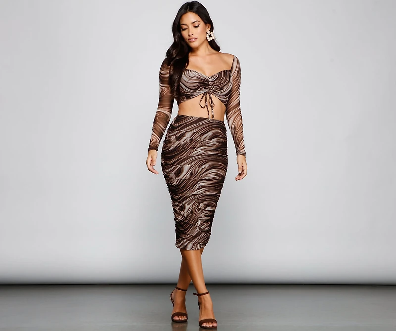 Trendy Marble Mesh Crop Top