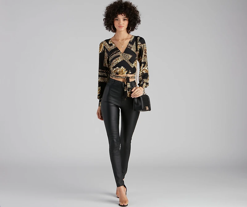 Royal Wraps Scroll Cheetah Print Top