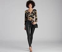 Royal Wraps Scroll Cheetah Print Top