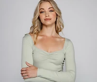 Fab Ruche Ribbed Knit Top