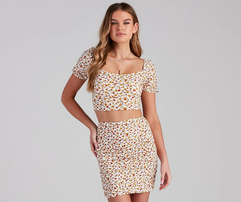 Ditsy Blooms Lace-Up Crop Top