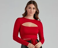 Stylish Ties Long Sleeve Cutout Top