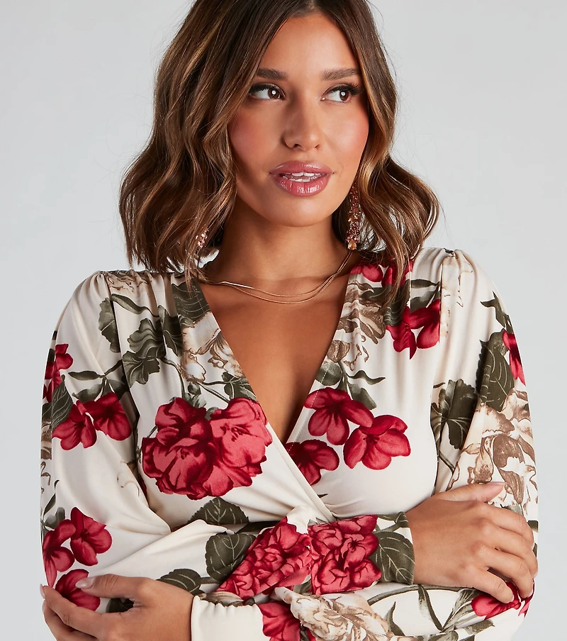 Fall Blooms Floral Surplice Top
