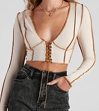 Front Row Lace-Up Exposed Seam Top