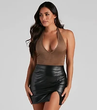Take The Plunge Faux Suede Bodysuit
