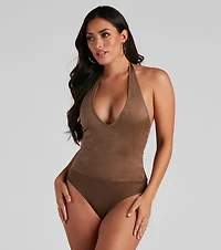 Take The Plunge Faux Suede Bodysuit