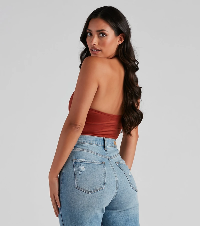Take The Plunge Faux Suede Bodysuit