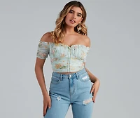 Floral Frolic Mesh Ruffle Bustier