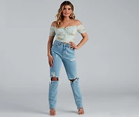 Floral Frolic Mesh Ruffle Bustier