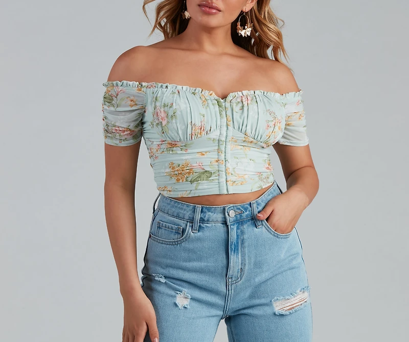 Floral Frolic Mesh Ruffle Bustier
