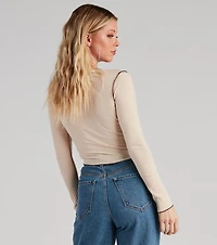 Drawn Ribbed Knit Top