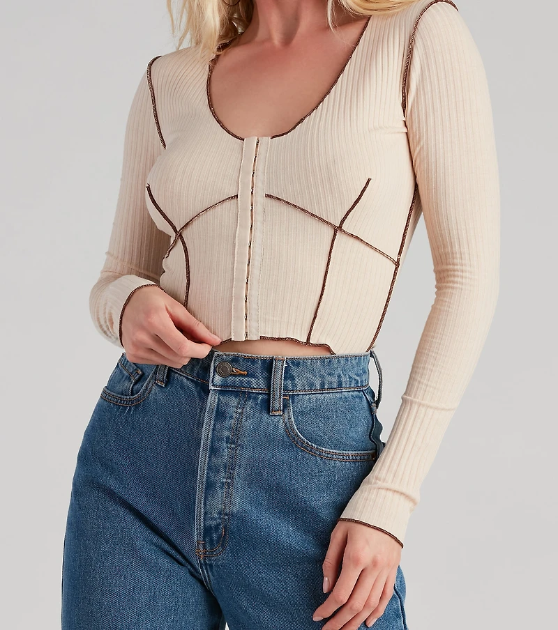 Drawn Ribbed Knit Top
