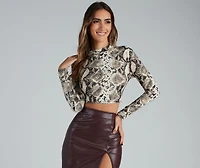 Sassy Brushed Knit Snake Crop Top