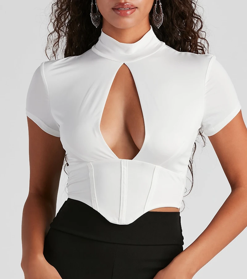 Small Rewards Mock Neck Corset Top