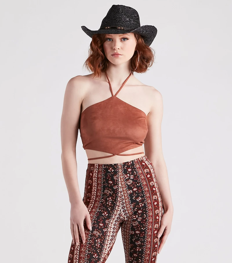 Western Flair Faux Suede Crop Top