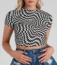 Optical Illusion Checkered Crop Top