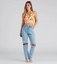 Retro Fab Floral Halter Crop Top