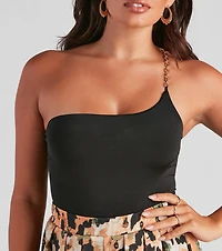 Major Chain Strap Open Back Bodysuit