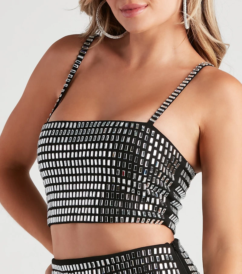 Disco Vibes Rhinestone Crop Top