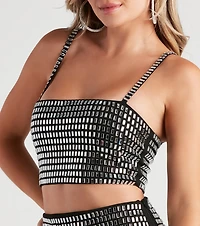 Disco Vibes Rhinestone Crop Top