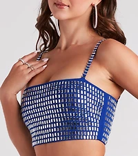 Disco Vibes Rhinestone Crop Top