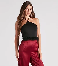 Vibe Marabou Halter Crop Top