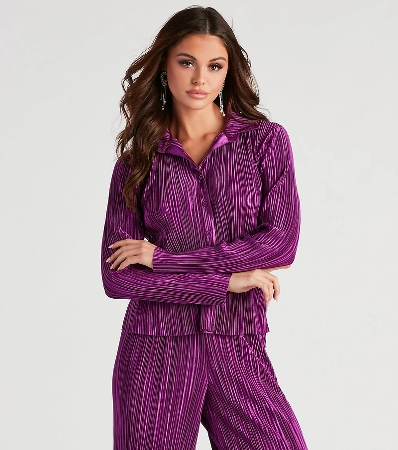 Dinner Date Satin Button Down Top