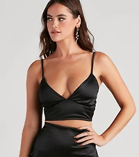 Shine Time Satin Crop Tank Top