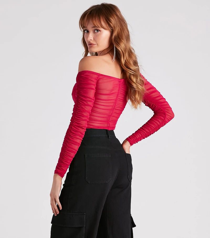 Level It Up Ruched Mesh Corset Top