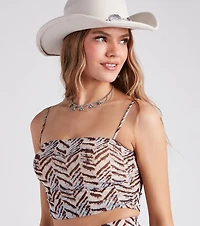 Cute Chevron Print Mesh Crop Top